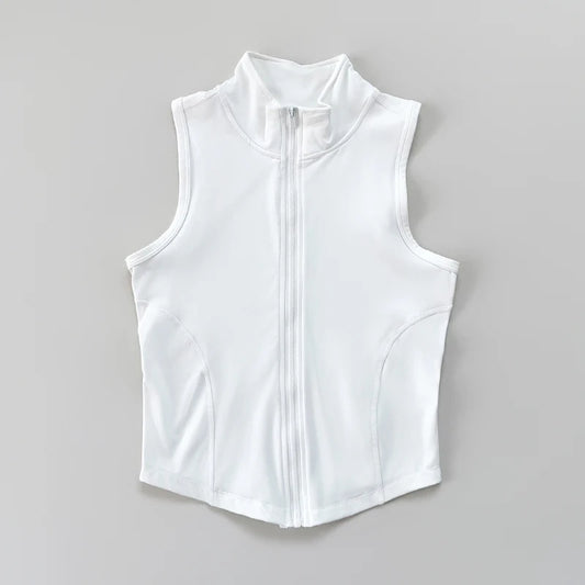 Women's yoga, fitness, sports clothing, sleeveless stand-up collar, zipper exercise vest, slender yoga and fitness vest