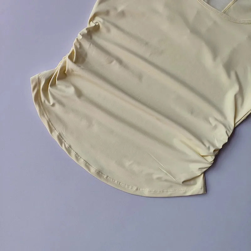 Women's Summer Breathable Mesh Splicing Yoga Sports Top Short Sleeve Pleated Waist Cinching Fitness T-Shirt for Active Wear